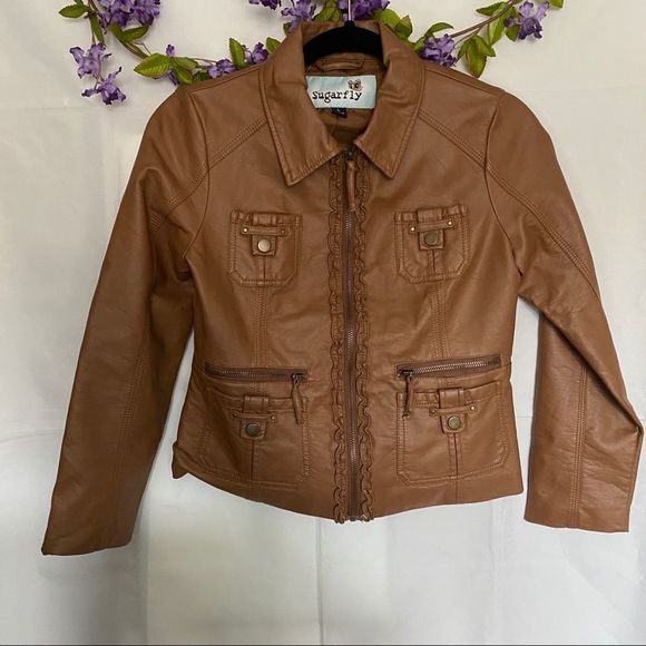 Sugarfly Jackets & Blazers - “SugarFly”  Brown Faux Leather Bomber Jacket